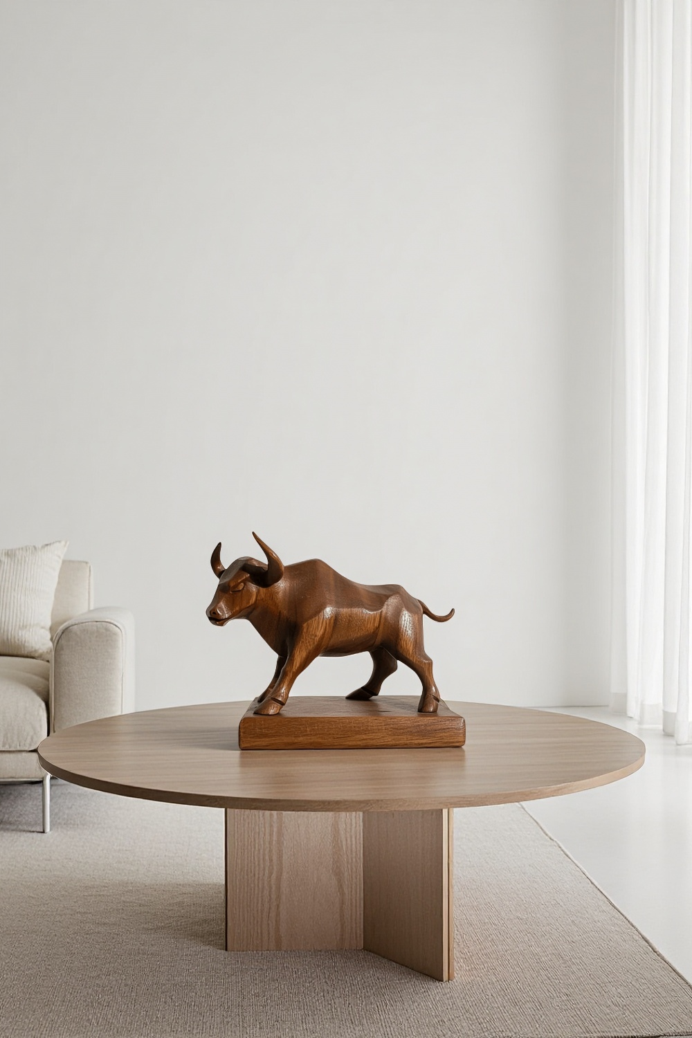 Handcrafted Wooden Bull Sculpture Bull Statue Wood Animal Figurines Art