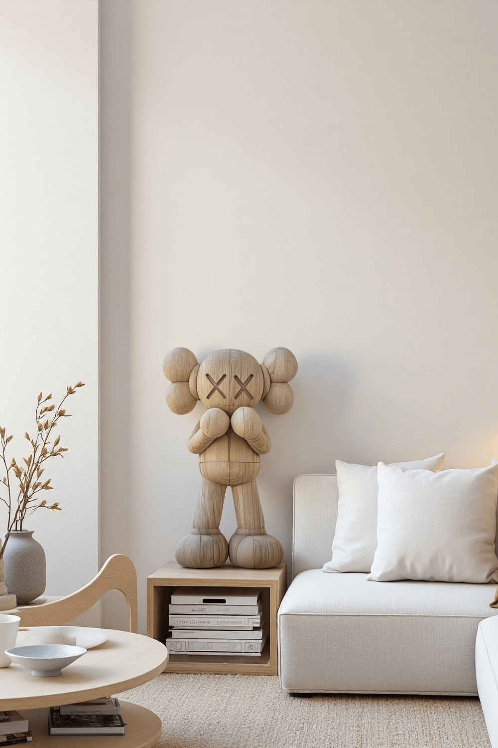 Handcrafted Wooden Kaws Style Sculpture Modern Wood Sculpture Art Decor