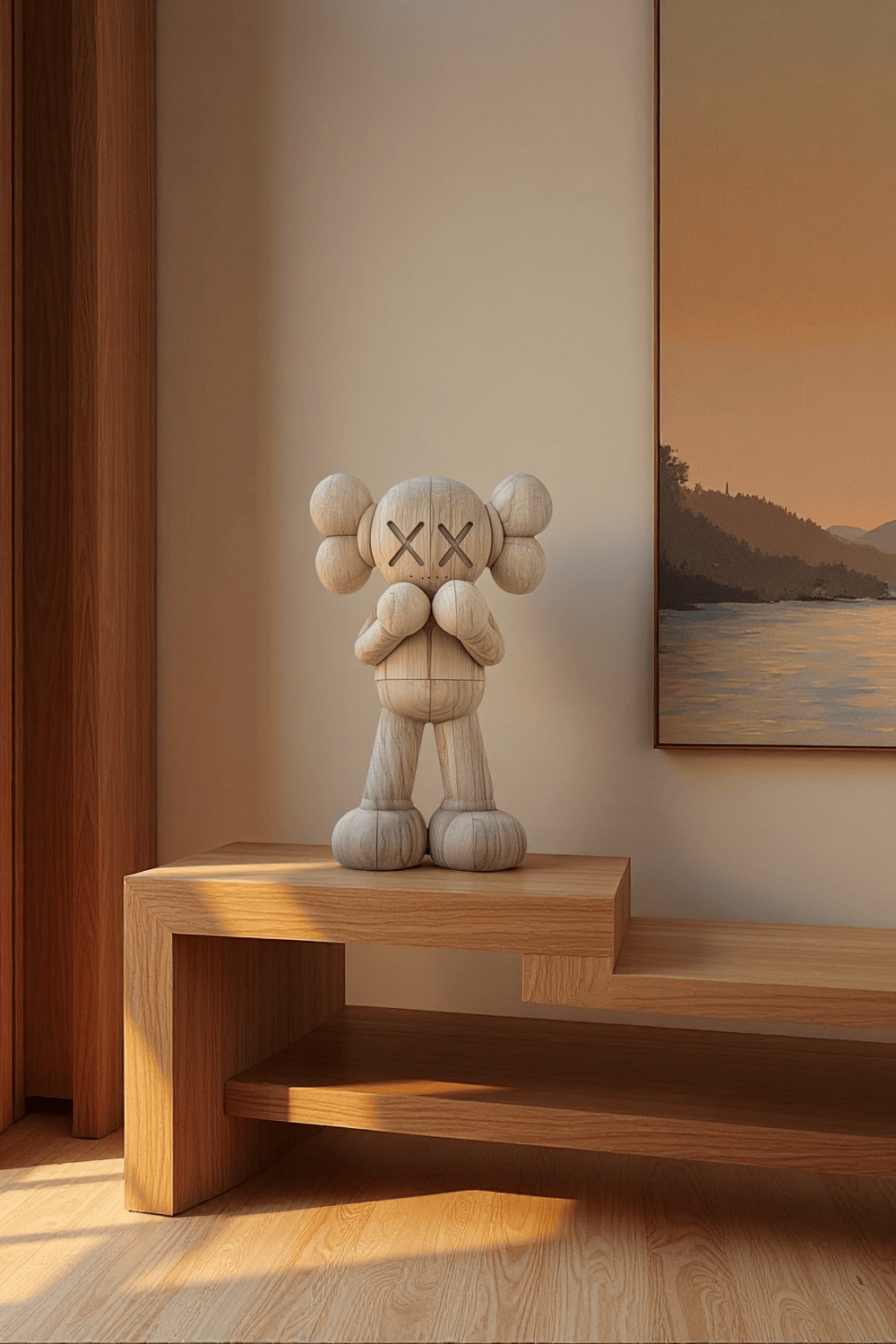 Handcrafted Wooden Kaws Style Sculpture Modern Wood Sculpture Art Decor