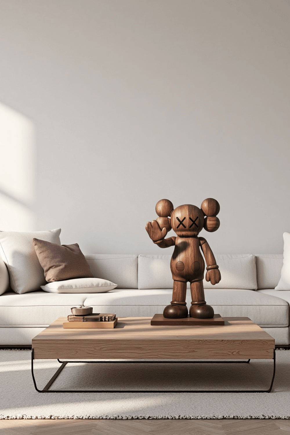 Handcrafted Wooden Kaws Style Sculpture Modern Wood Sculpture Art Decor