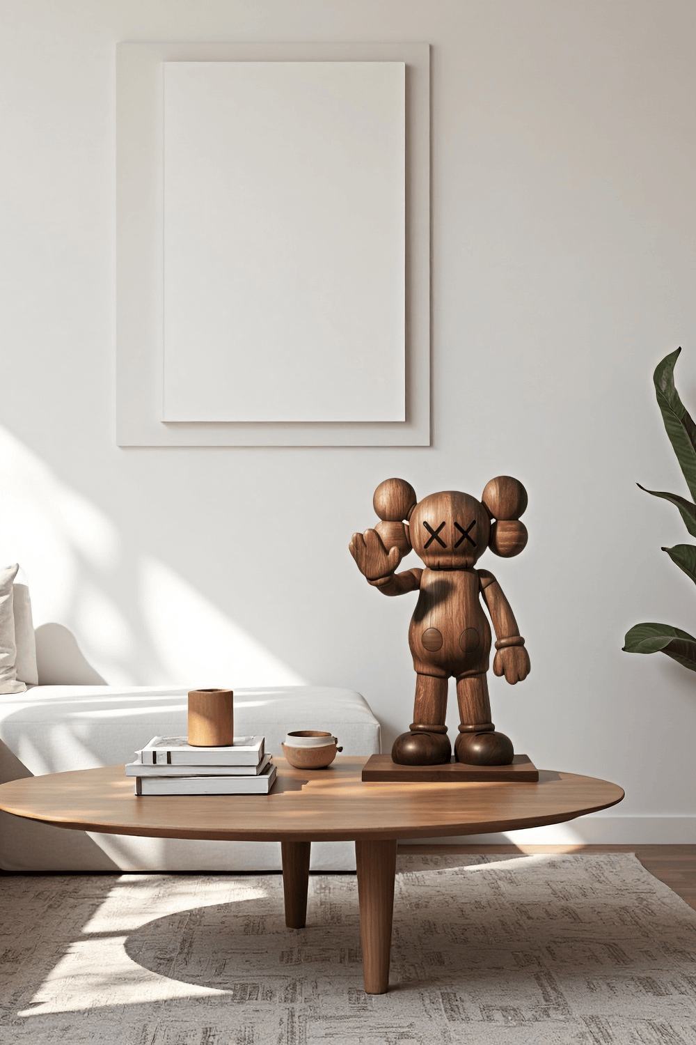 Handcrafted Wooden Kaws Style Sculpture Modern Wood Sculpture Art Decor