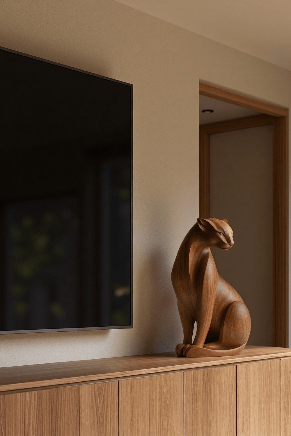 Modern Animal Wooden Cheetah Sculpture Artistic Wooden Cheetah Statue