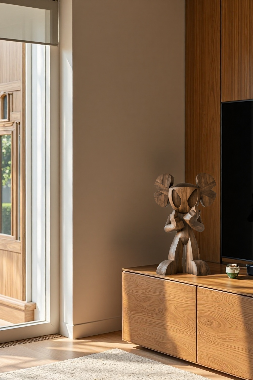 Wooden KAWS Figure Handcrafted Wooden Sculpture Art Modern Home Deco