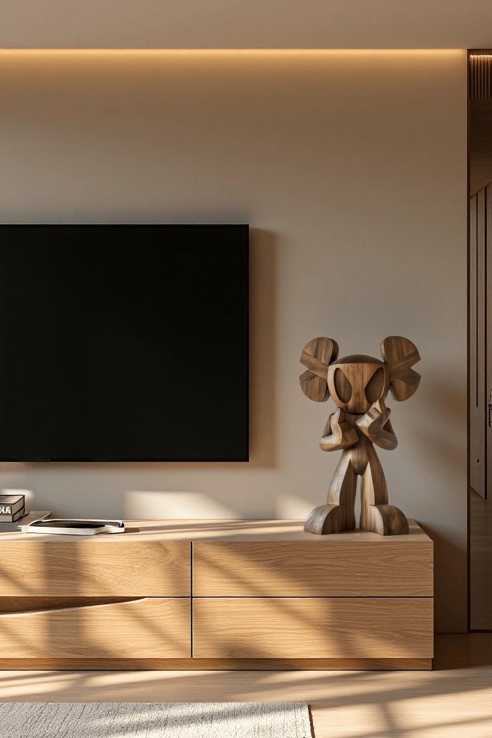 Wooden KAWS Figure Handcrafted Wooden Sculpture Art Modern Home Deco