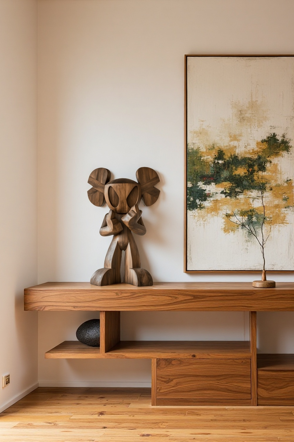 Wooden KAWS Figure Handcrafted Wooden Sculpture Art Modern Home Deco