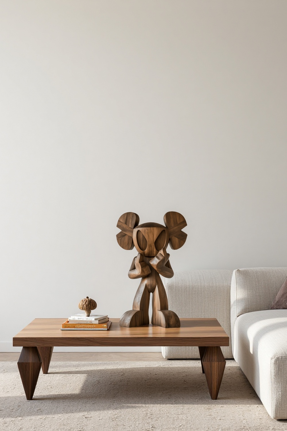 Wooden KAWS Figure Handcrafted Wooden Sculpture Art Modern Home Deco