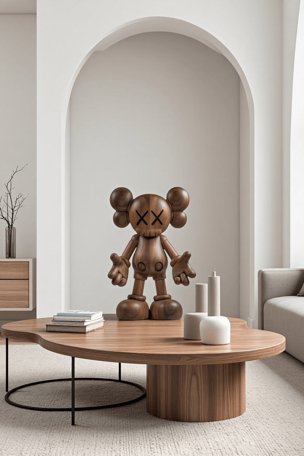 Wooden KAWS Figure Handcrafted Wooden Sculpture Art Modern Home Deco