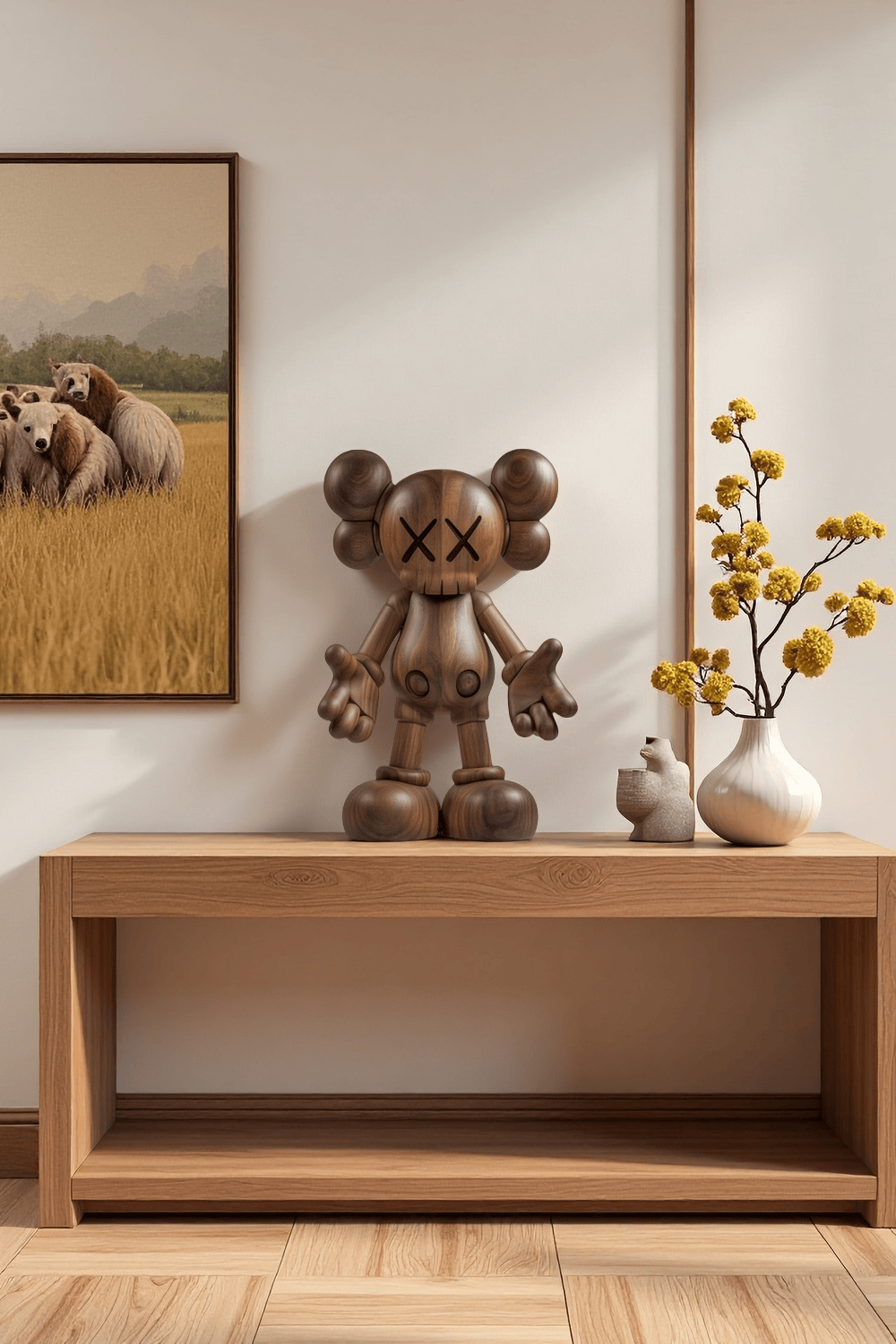 Wooden KAWS Figure Handcrafted Wooden Sculpture Art Modern Home Deco