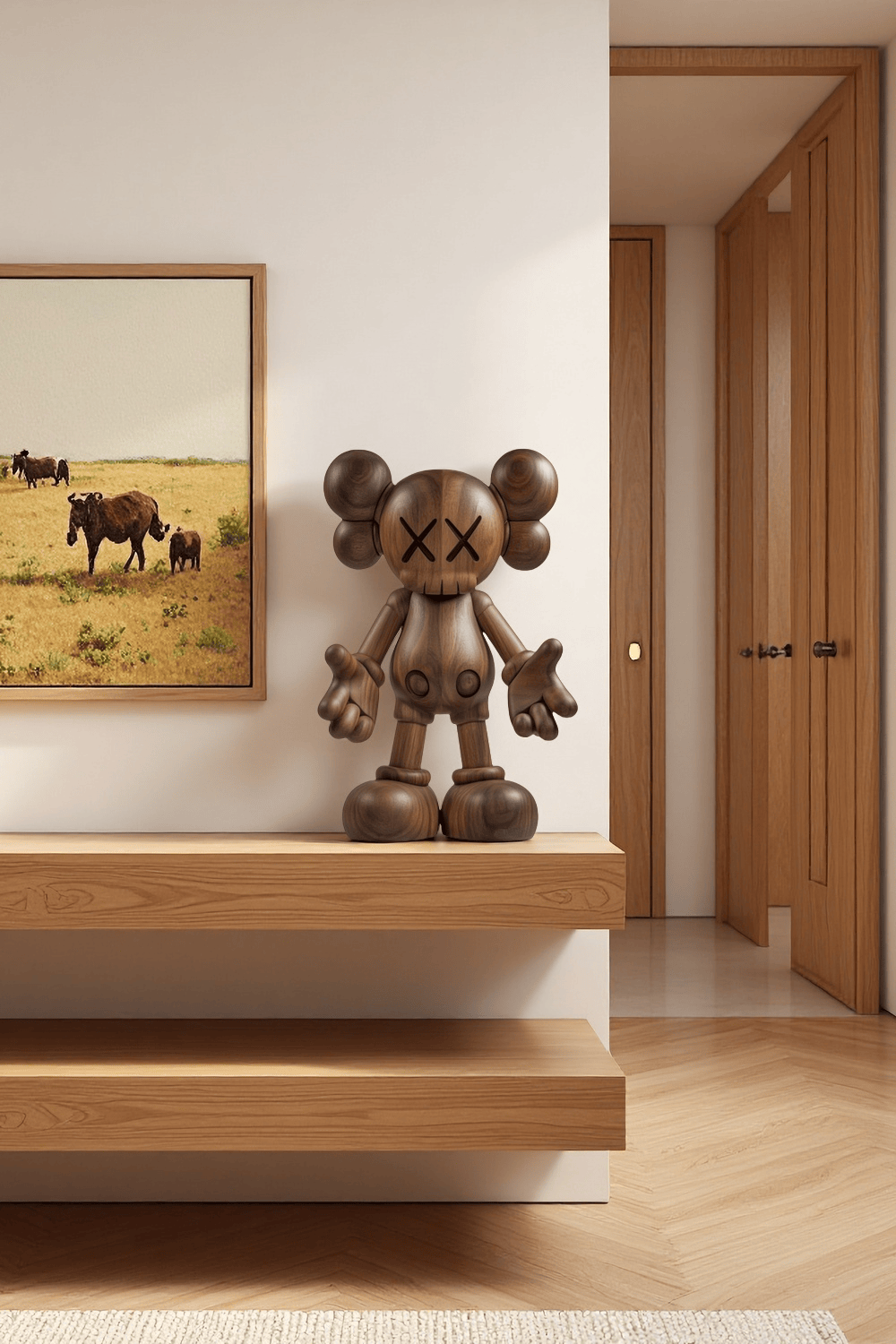 Wooden KAWS Figure Handcrafted Wooden Sculpture Art Modern Home Deco