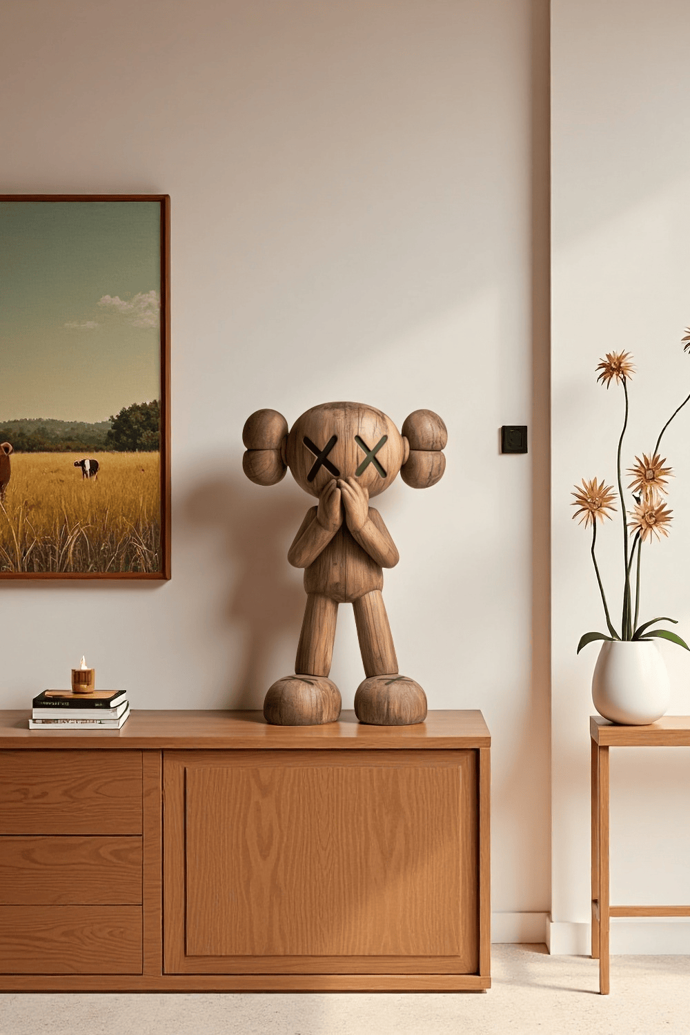 Wooden Kaws Sculpture Wood Kaws Figure Handmade Kaws Wooden Statue Art