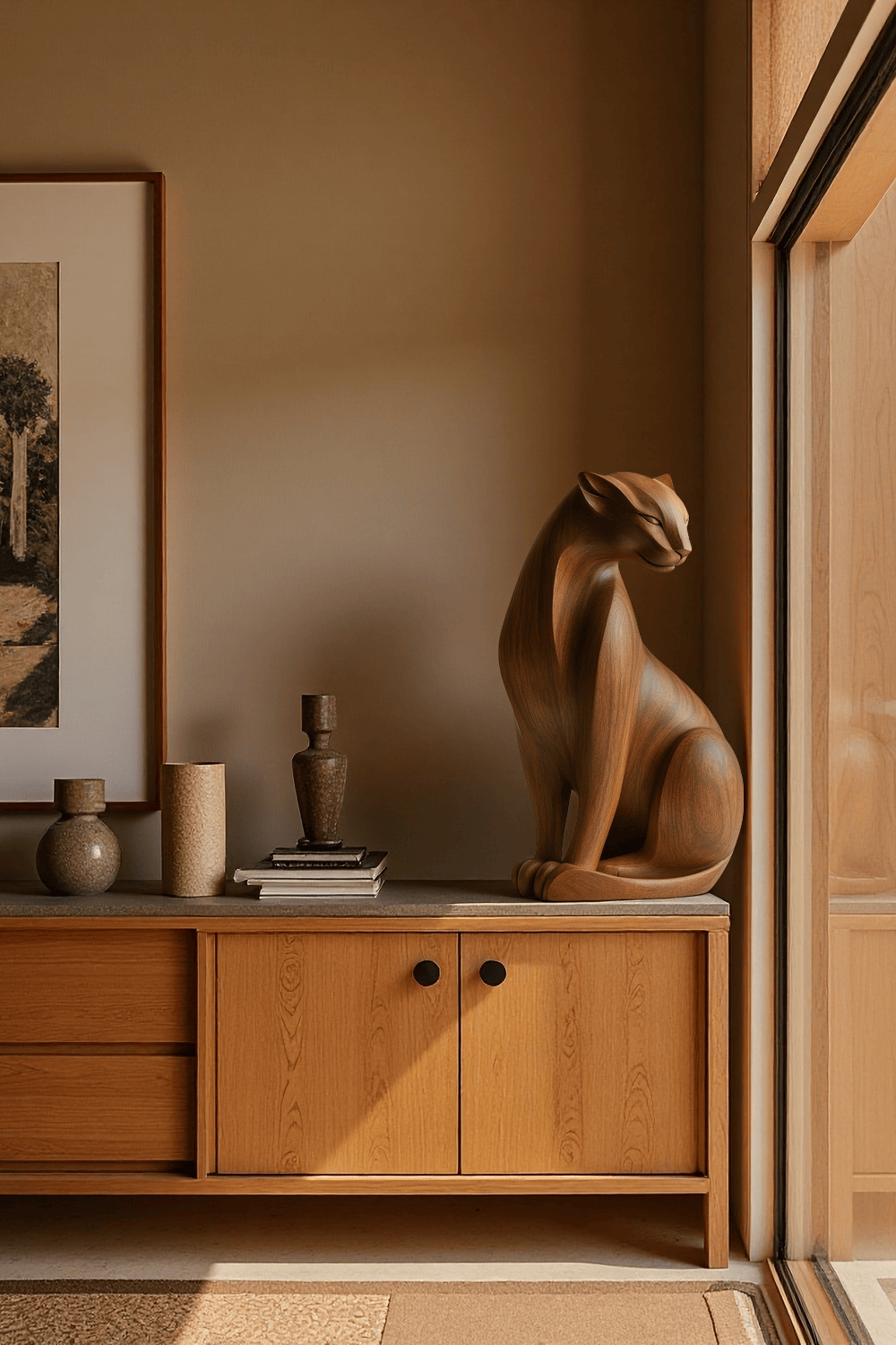 Modern Animal Wooden Cheetah Sculpture Artistic Wooden Cheetah Statue