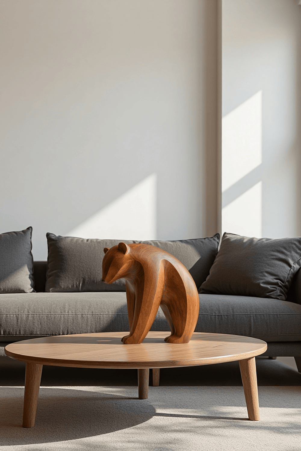 Abstract Wooden Bear Sculpture Handcarved Modern Animal Wood Sculpture