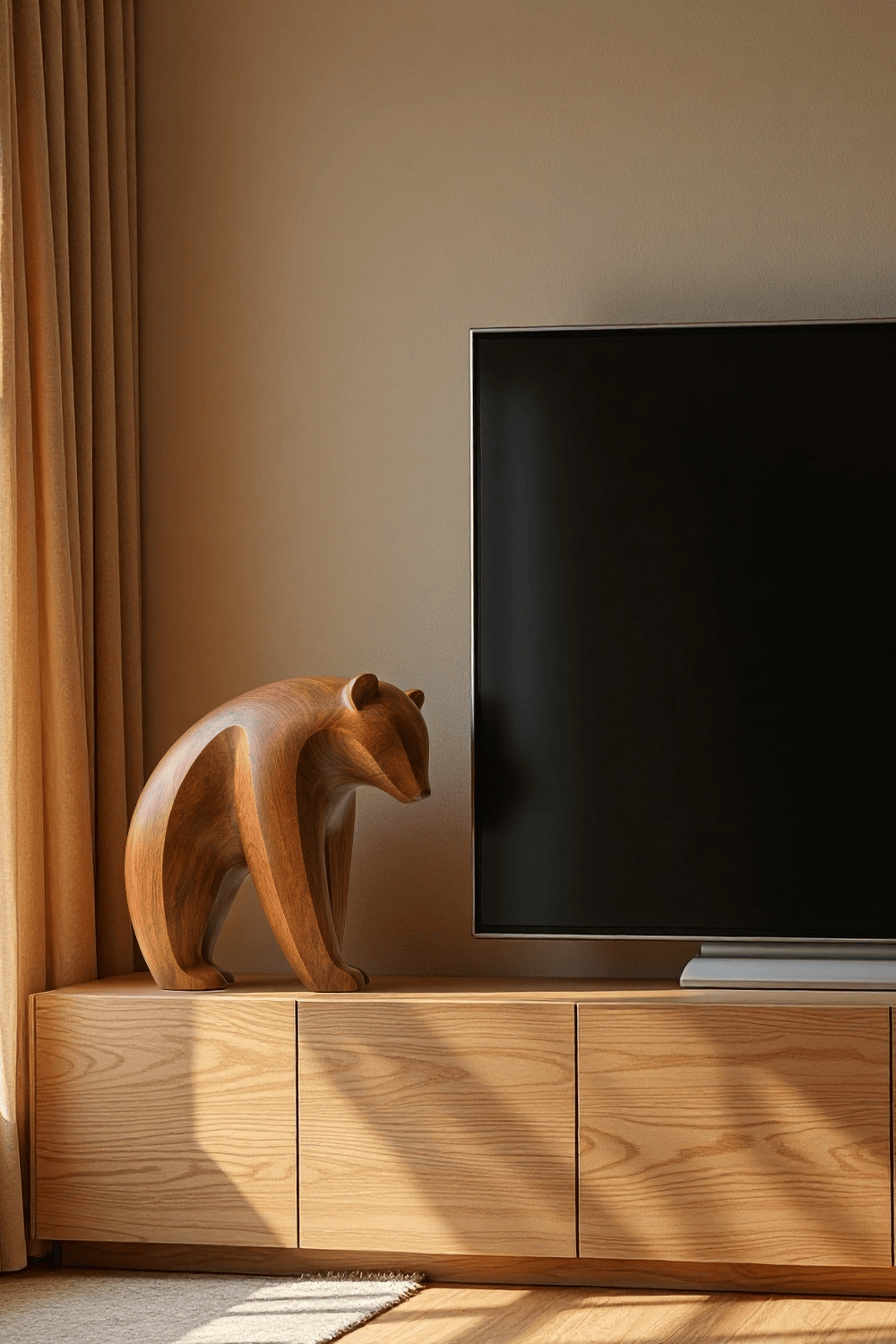Abstract Wooden Bear Sculpture Handcarved Modern Animal Wood Sculpture