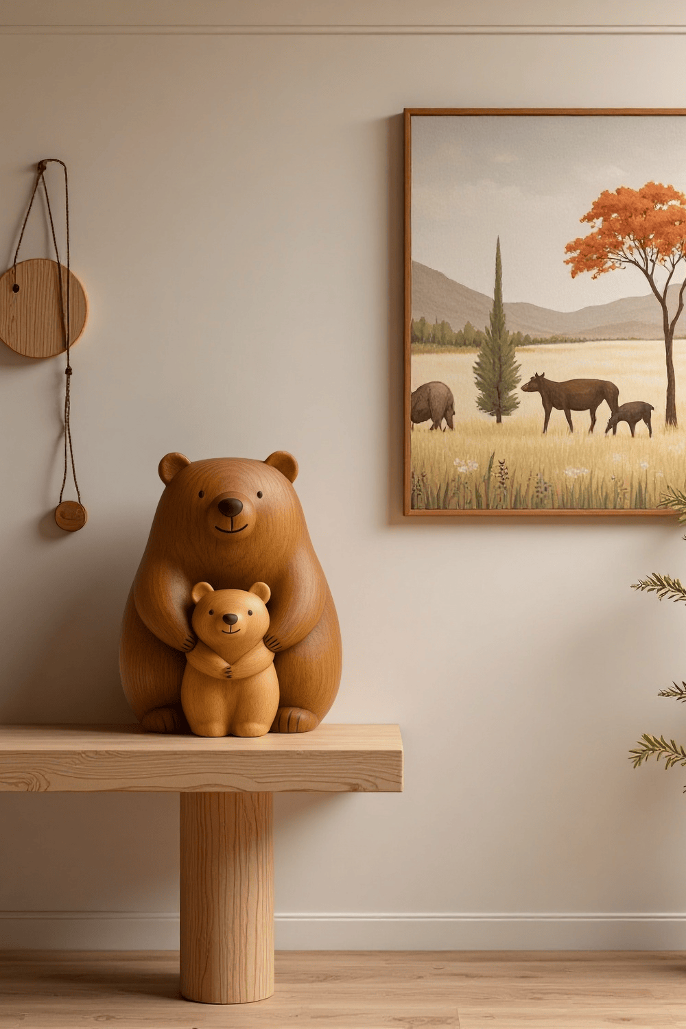 Abstract Wooden Bear Sculpture Handcarved Modern Animal Wood Sculpture