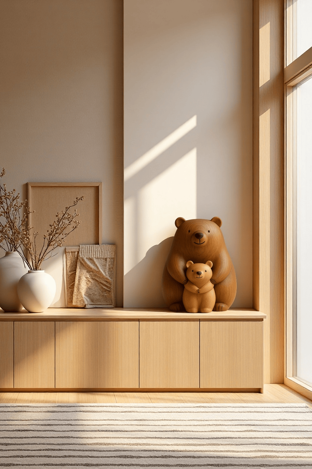 Abstract Wooden Bear Sculpture Handcarved Modern Animal Wood Sculpture