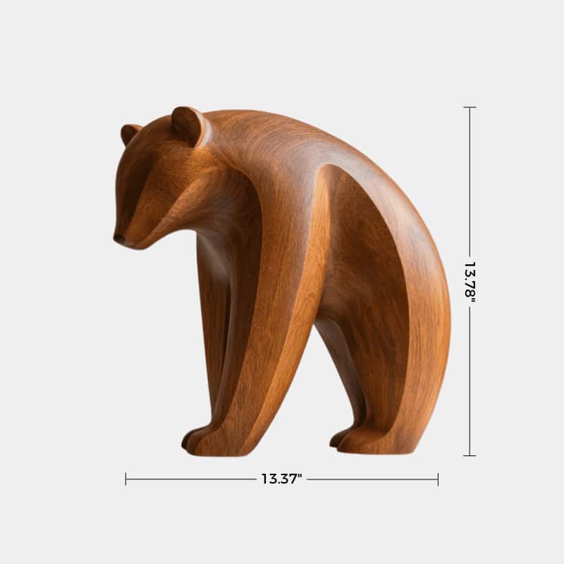 Abstract Wooden Bear Sculpture Handcarved Modern Animal Wood Sculpture