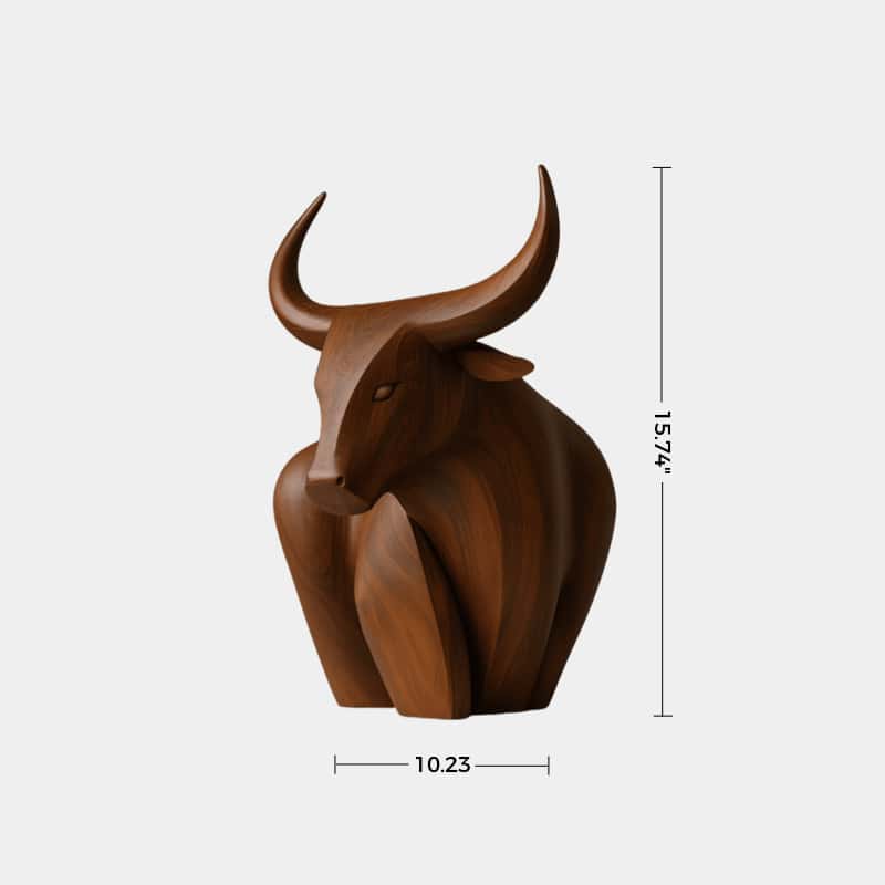 Handcrafted Wooden Bull Sculpture Bull Statue Wood Animal Figurines Art