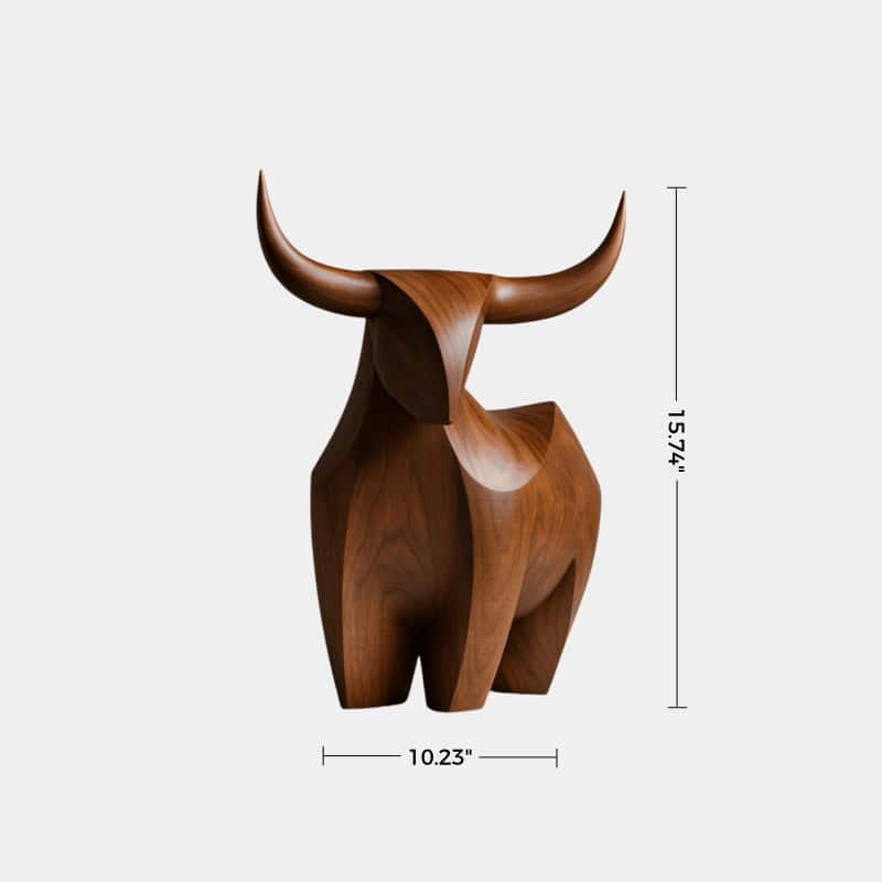 Handcrafted Wooden Bull Sculpture Bull Statue Wood Animal Figurines Art