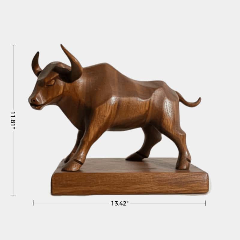 Handcrafted Wooden Bull Sculpture Bull Statue Wood Animal Figurines Art