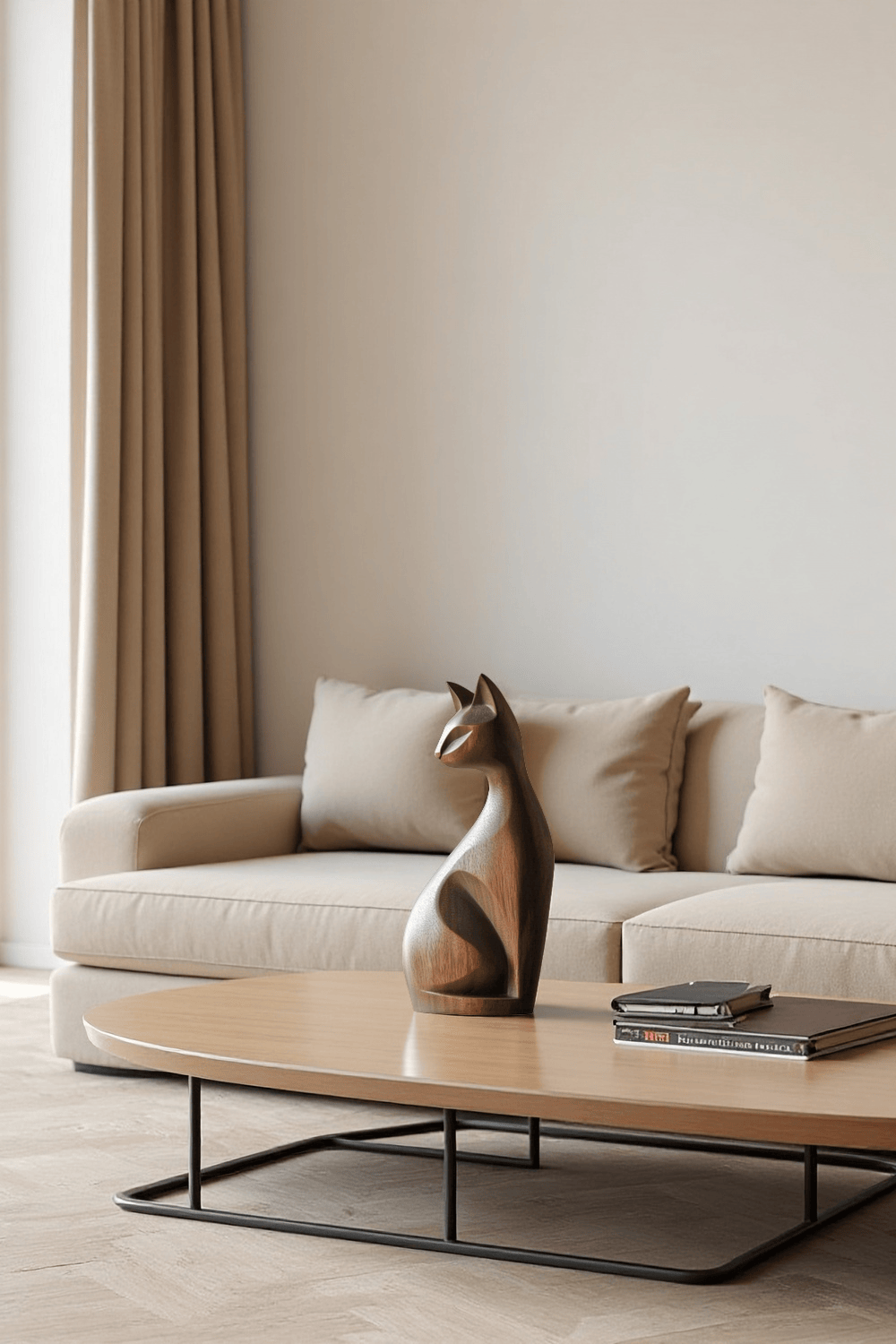 Handcrafted Wooden Cat Sculpture Modern Minimalist Home Decor Statue