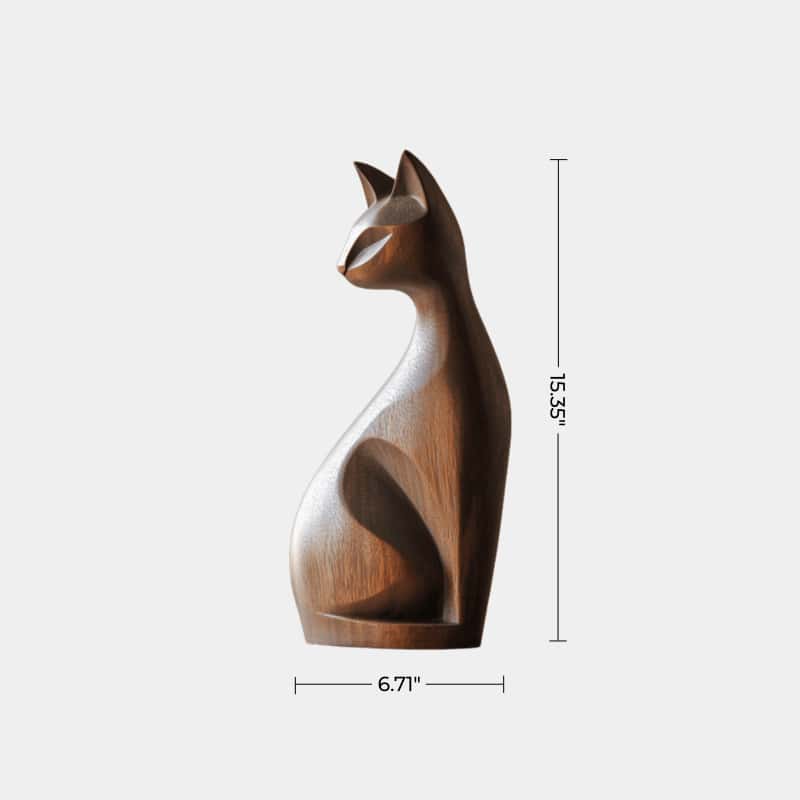 Handcrafted Wooden Cat Sculpture Modern Minimalist Home Decor Statue