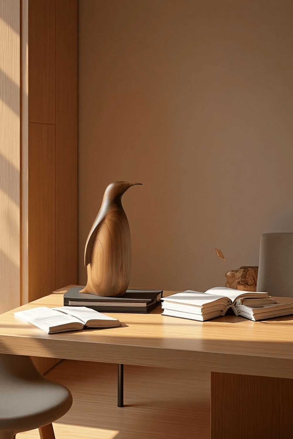 Modern Penguin Sculpture for Minimalist Spaces Handcrafted Wooden Art