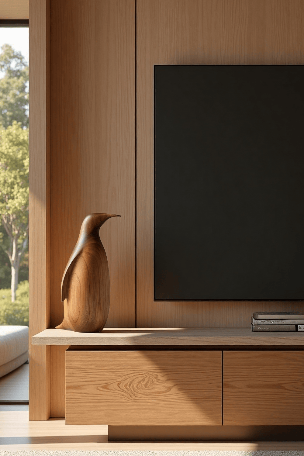 Modern Penguin Sculpture for Minimalist Spaces Handcrafted Wooden Art