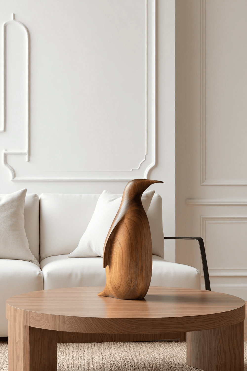 Modern Penguin Sculpture for Minimalist Spaces Handcrafted Wooden Art