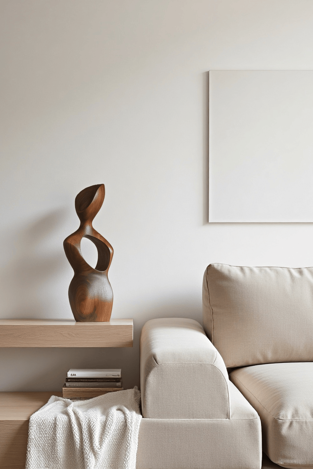 Abstract Wooden Figurine – Handcrafted Modern Wood Sculpture Decor Art