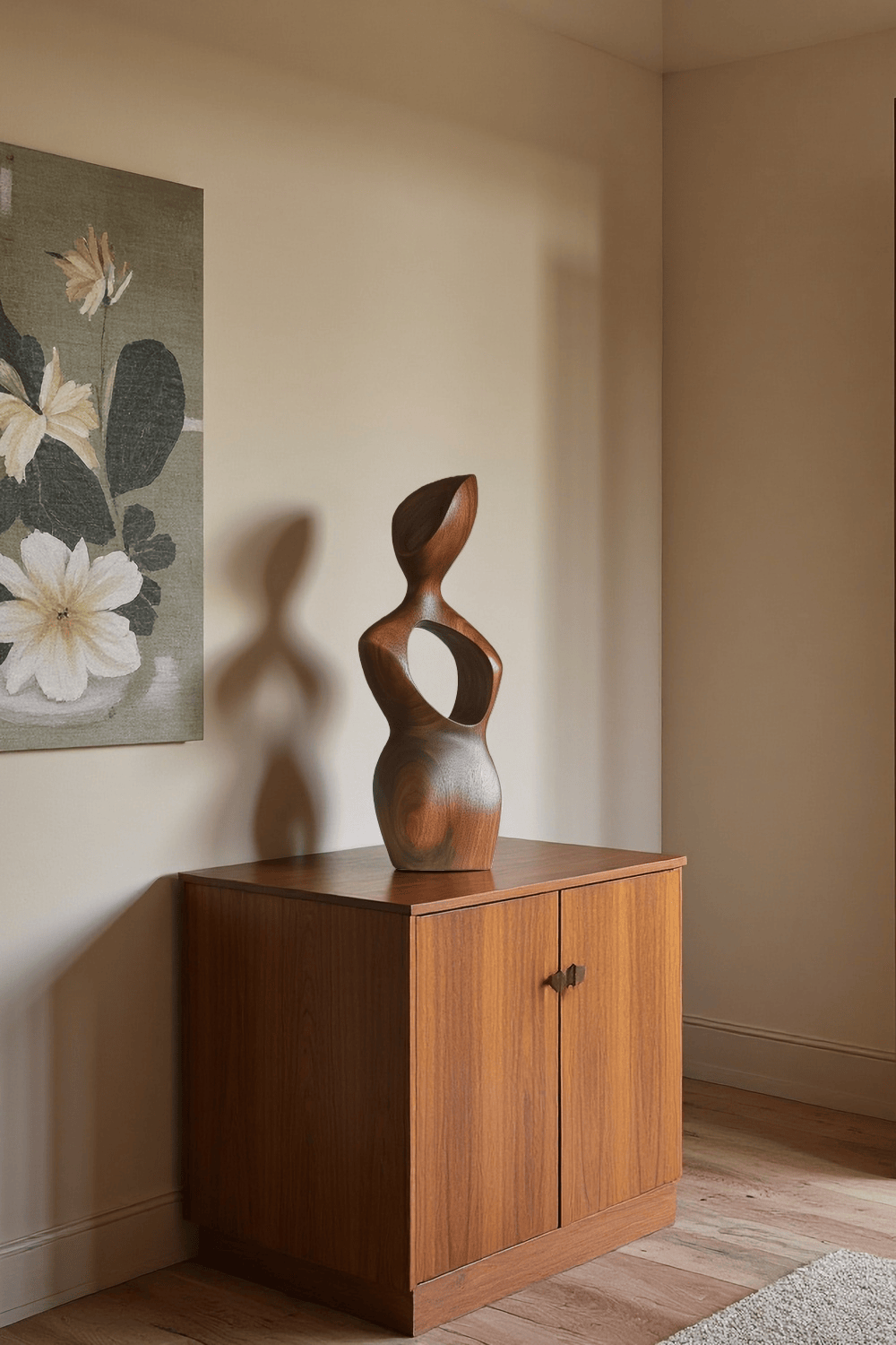 Abstract Wooden Figurine – Handcrafted Modern Wood Sculpture Decor Art