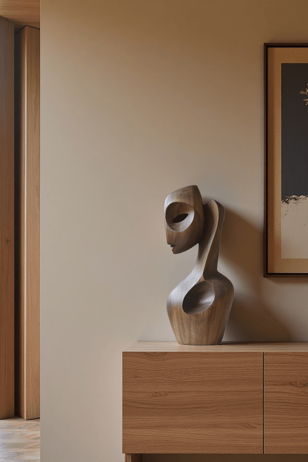 Hand Carved Wooden Human Form Abstract Modern Figurine Sculpture Art