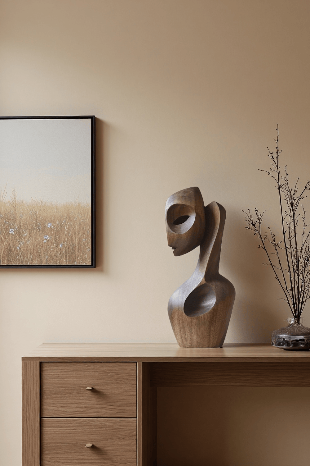 Hand Carved Wooden Human Form Abstract Modern Figurine Sculpture Art