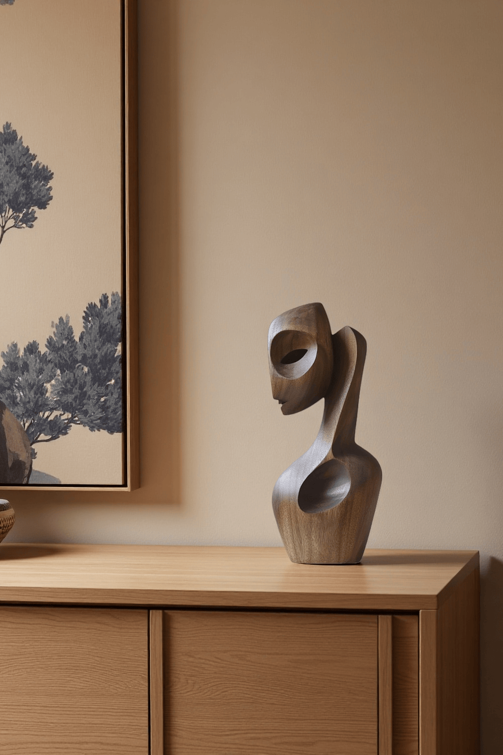 Hand Carved Wooden Human Form Abstract Modern Figurine Sculpture Art