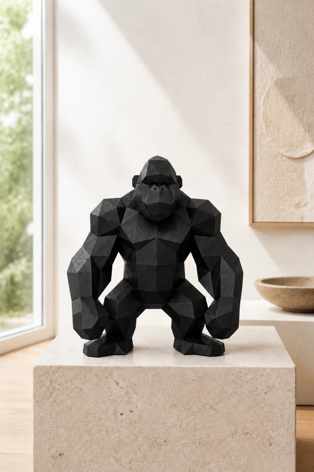 Hand-Carved Geometric Gorilla Wood Sculpture Modern Abstract Animal Art For Home Decor