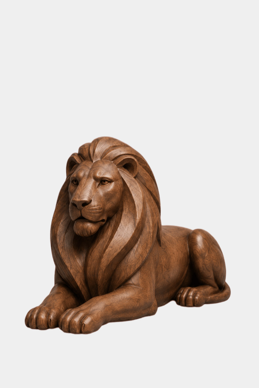 Artisanal Handcarved Wooden Lion | Majestic Lying Sculpture