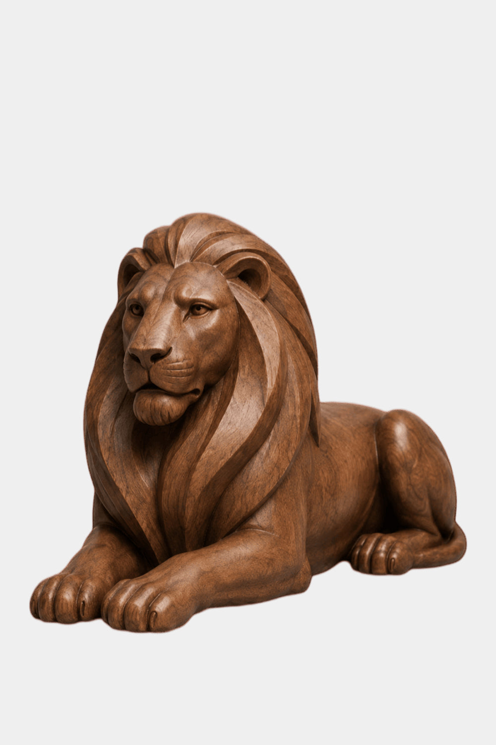 Artisanal Handcarved Wooden Lion | Majestic Lying Sculpture