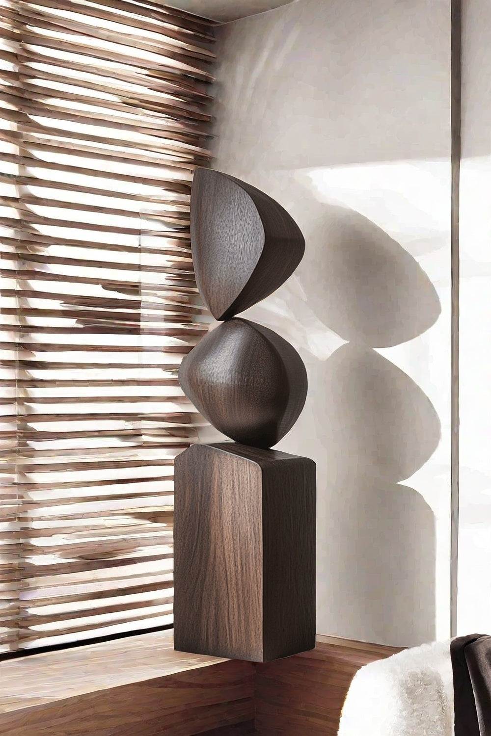 Black Geometric Fine Art Wood Sculpture Lagre Floor Standing Modern Wood Carving