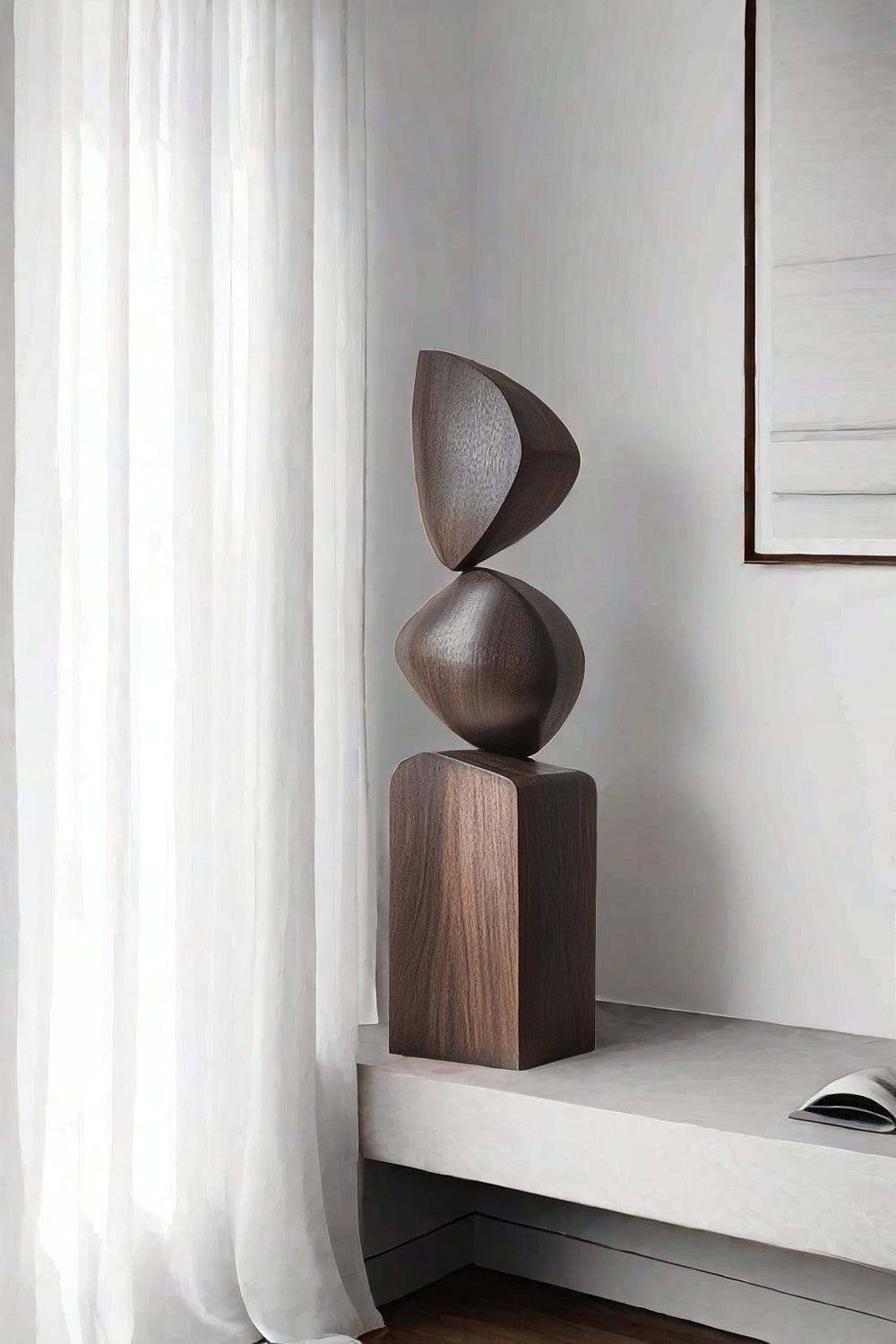 Black Geometric Fine Art Wood Sculpture Lagre Floor Standing Modern Wood Carving