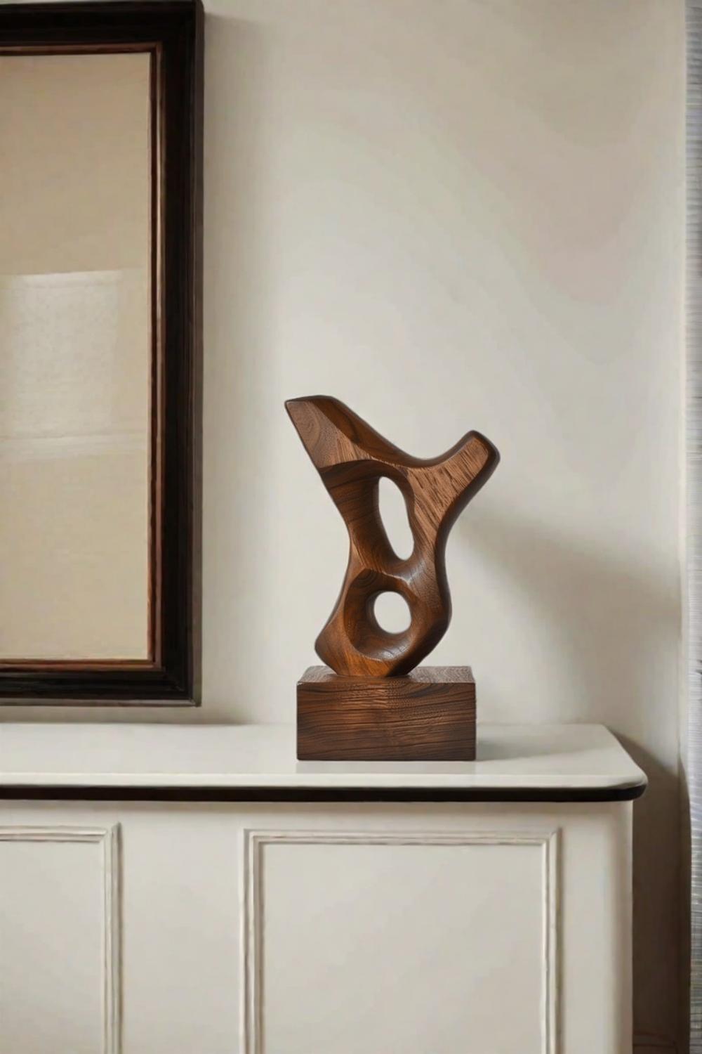 Hand Wood Carving Abstract Wooden Sculpture Geometric Wood Art Deco