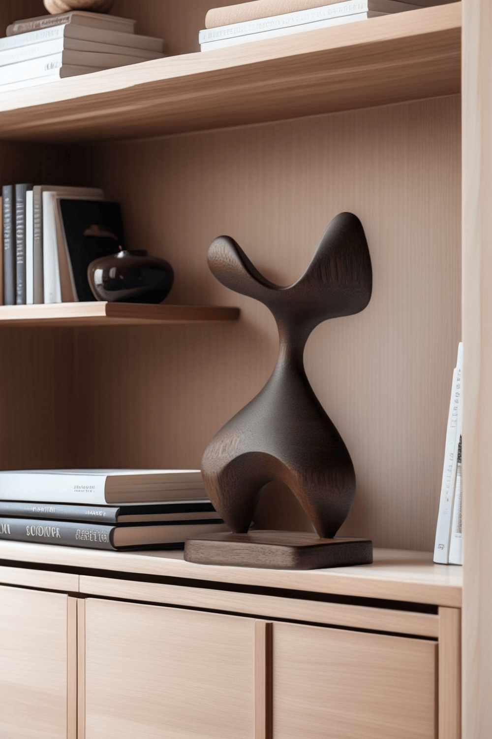 Hand Wood Carving Abstract Wooden Sculpture Geometric Wood Art Deco