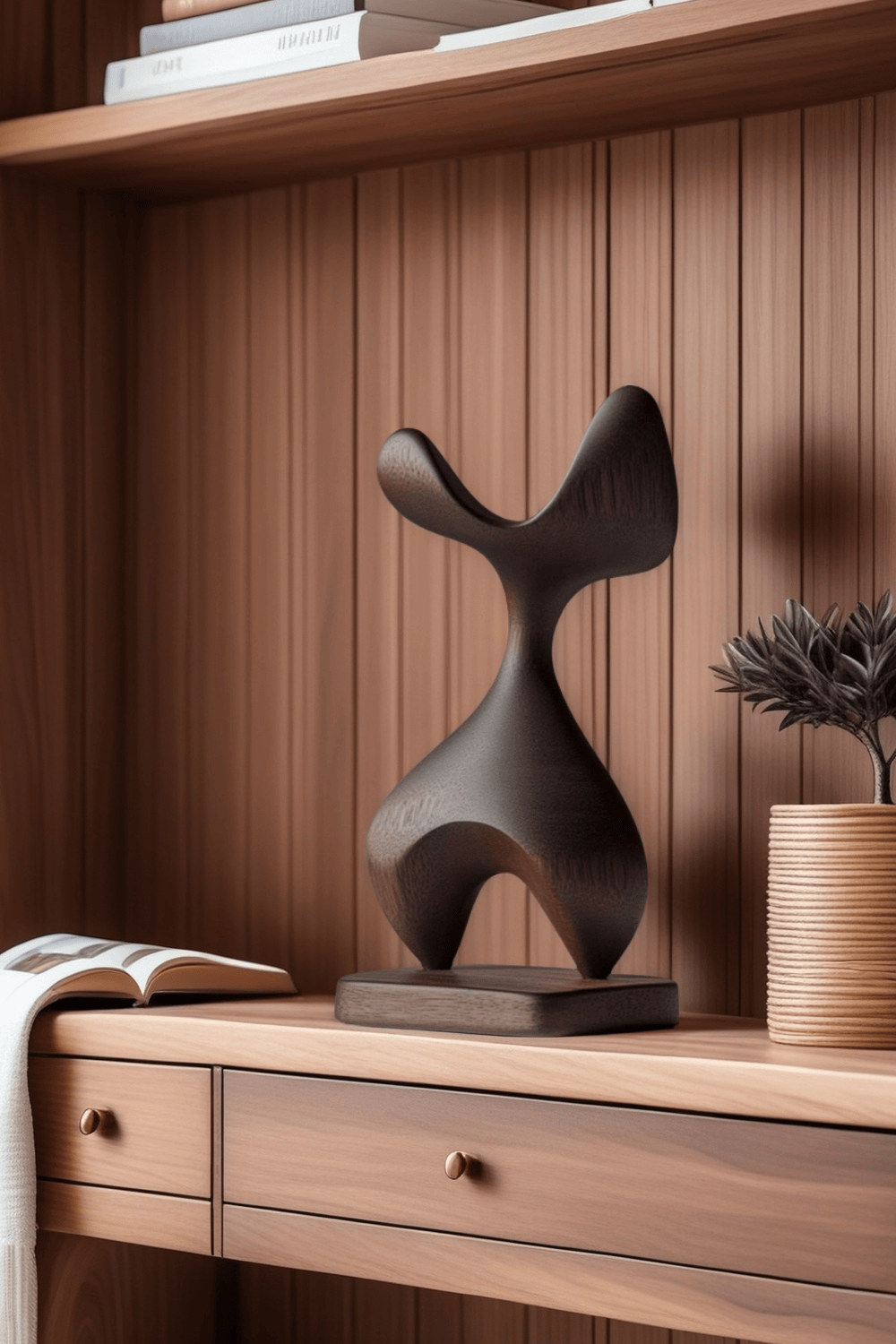 Hand Wood Carving Abstract Wooden Sculpture Geometric Wood Art Deco