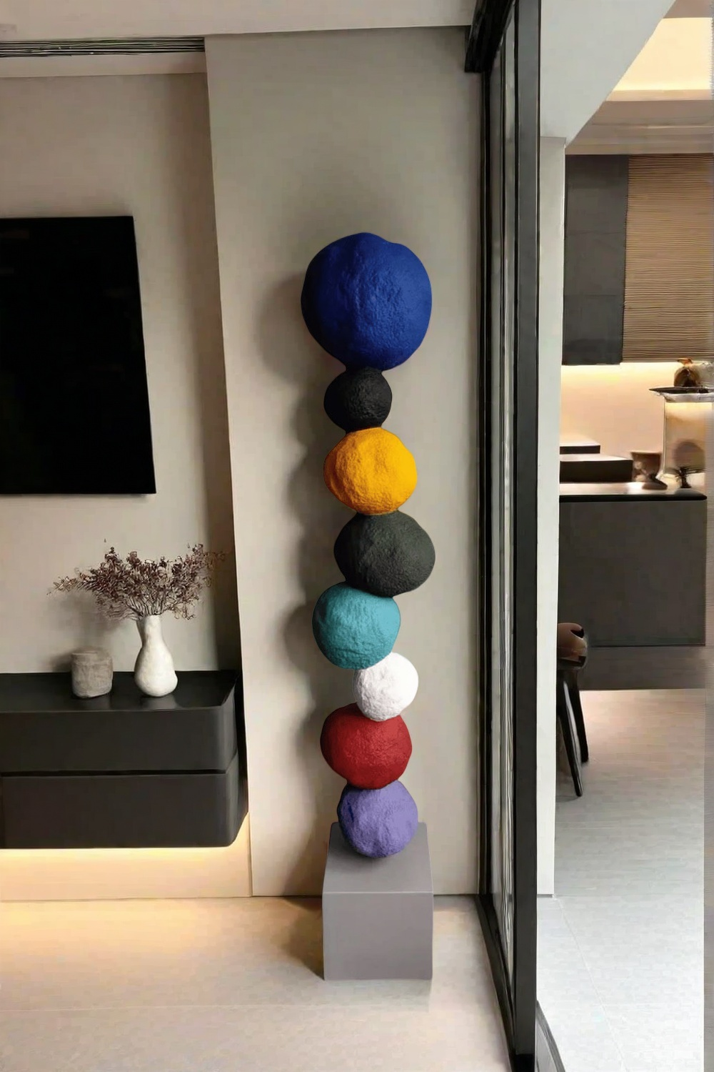 Large Polychrome Wood Sculpture Floor Sculpture Tall Wooden Sculpture Modern Home Decor