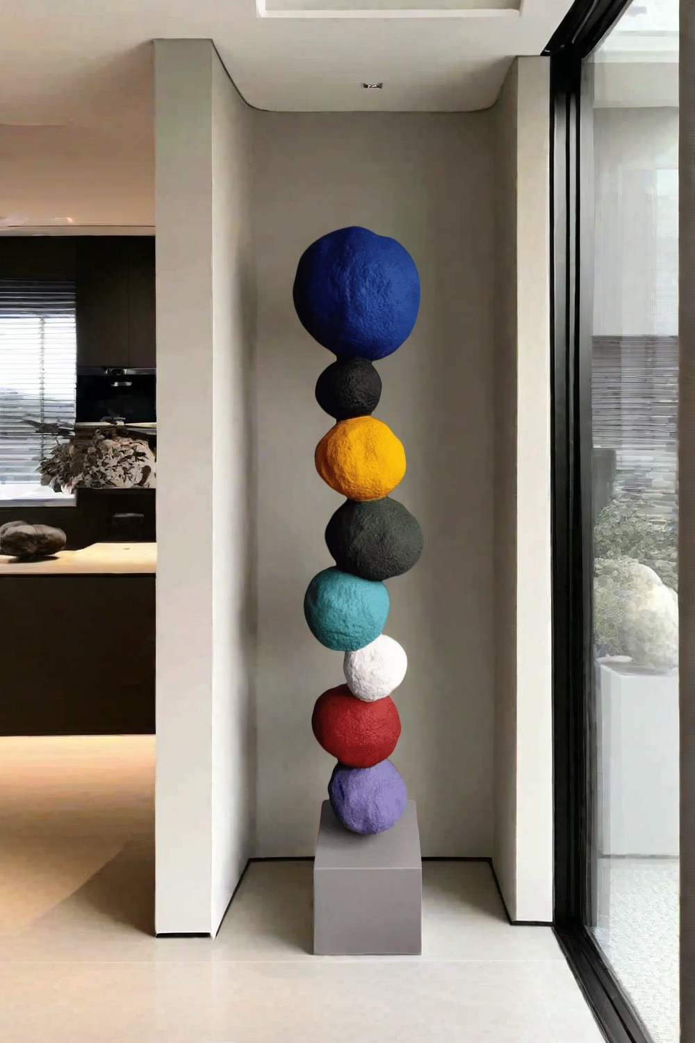 Large Polychrome Wood Sculpture Floor Sculpture Tall Wooden Sculpture Modern Home Decor