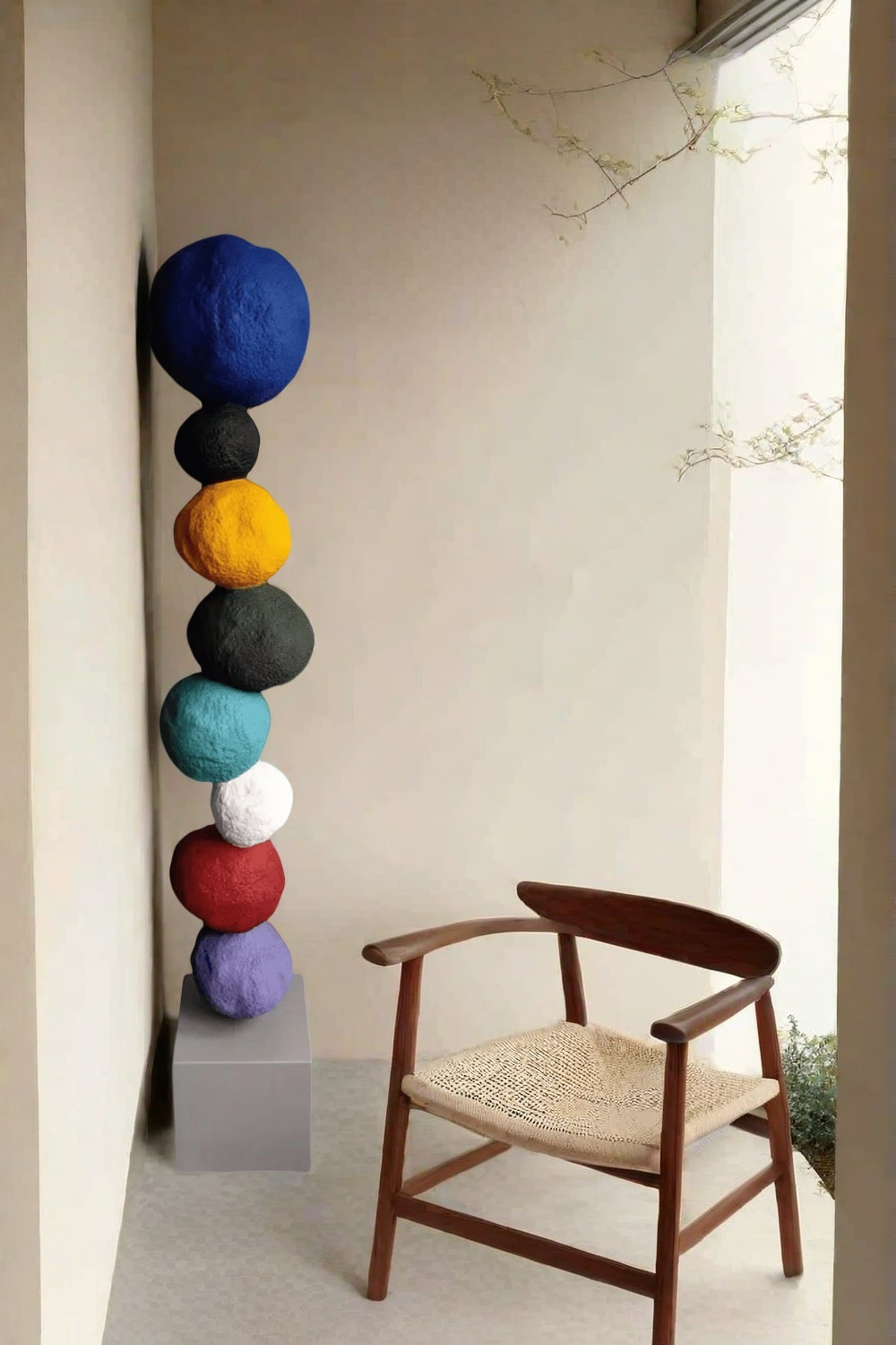 Large Polychrome Wood Sculpture Floor Sculpture Tall Wooden Sculpture Modern Home Decor