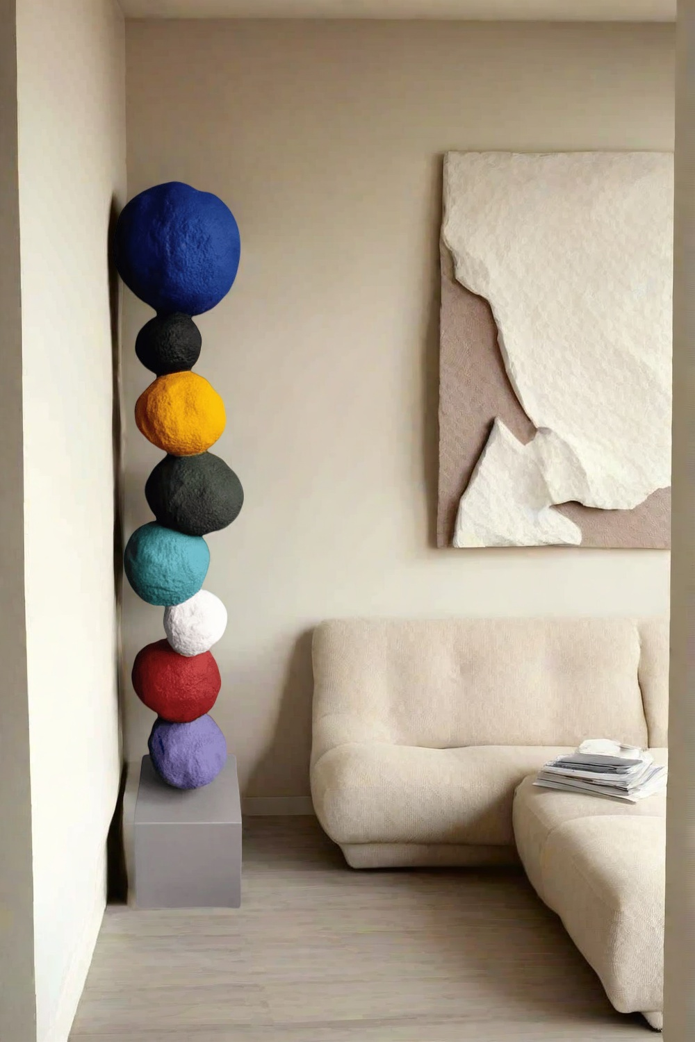 Large Polychrome Wood Sculpture Floor Sculpture Tall Wooden Sculpture Modern Home Decor