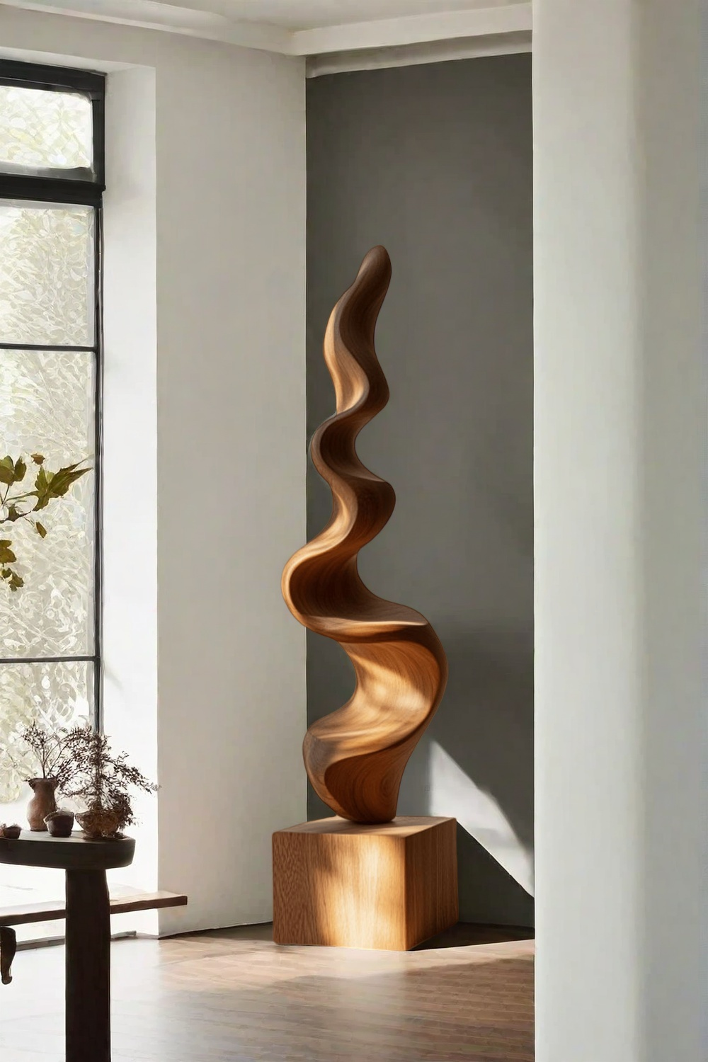 Hand Carved Large Wood Sculptures Floor Abstract Wooden Sculpture Art