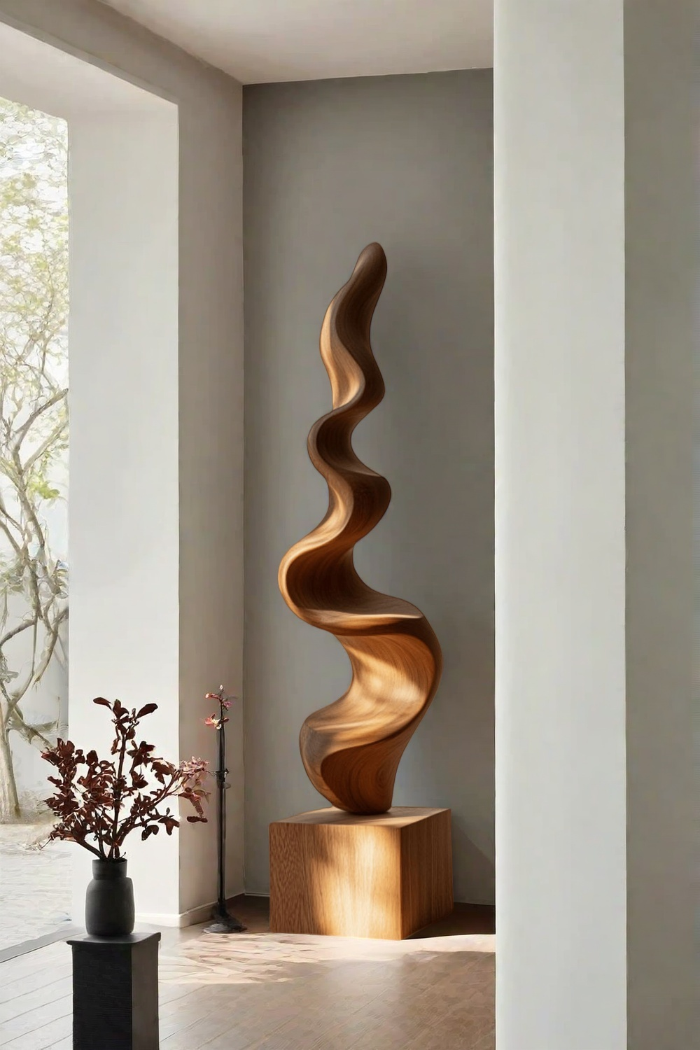 Hand Carved Large Wood Sculptures Floor Abstract Wooden Sculpture Art