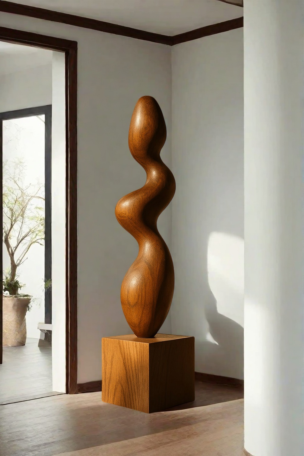 Hand Carved Large Wood Sculptures Floor Abstract Wooden Sculpture Art