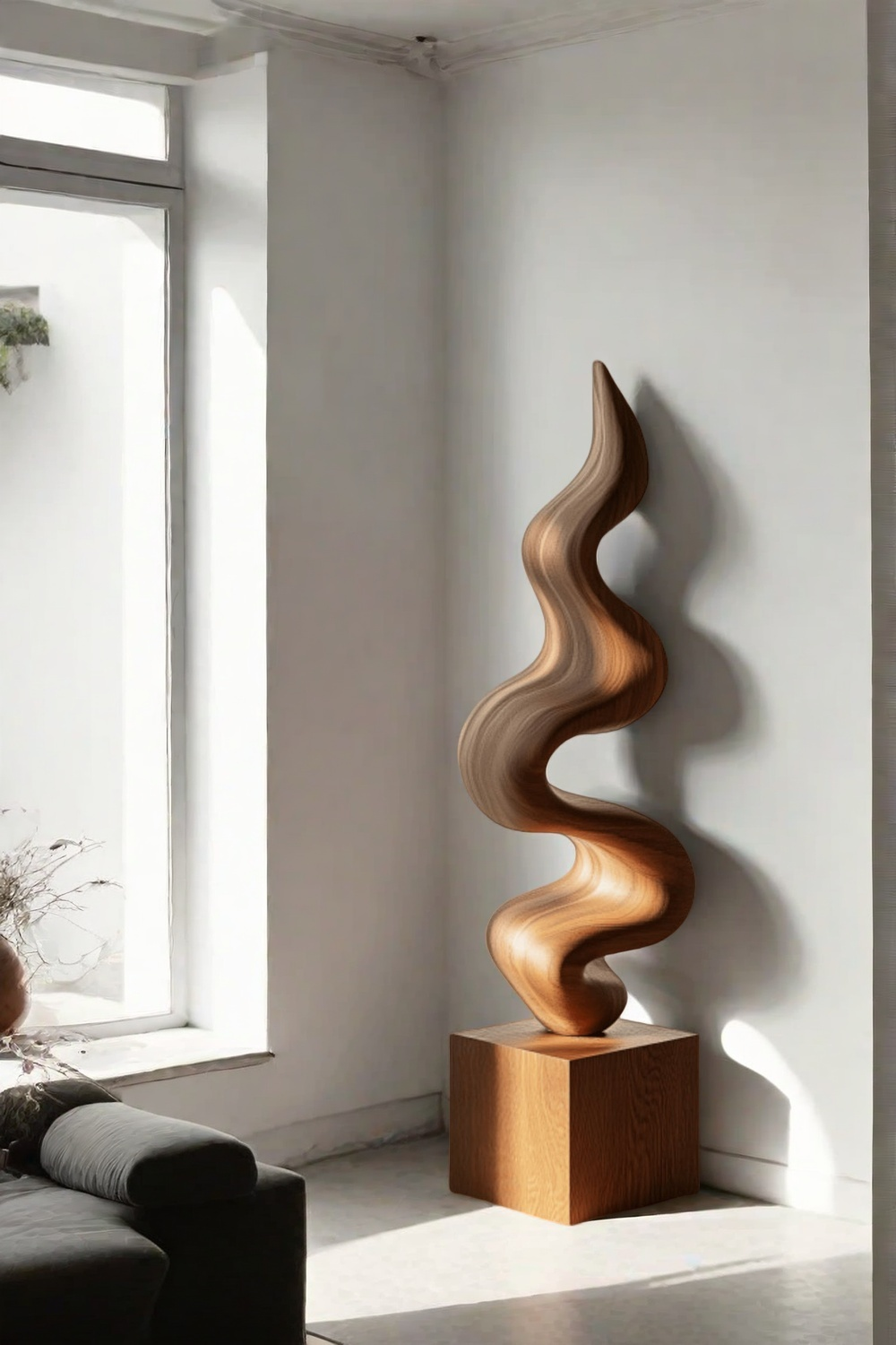 Hand Carved Large Wood Sculptures Floor Abstract Wooden Sculpture Art