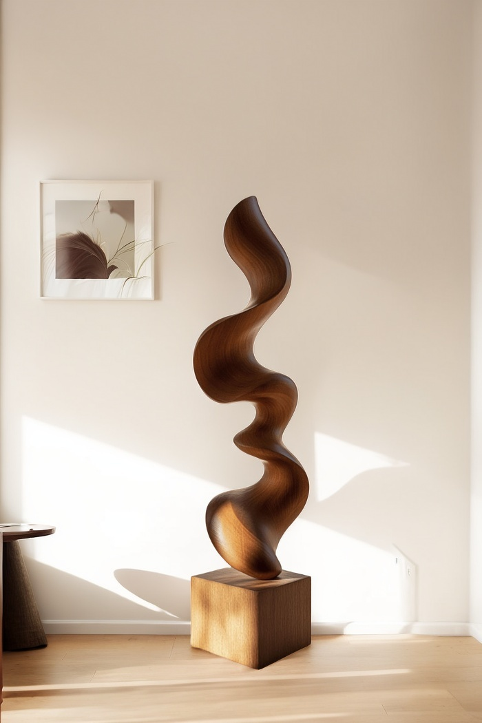 Hand Carved Large Wood Sculptures Floor Abstract Wooden Sculpture Art